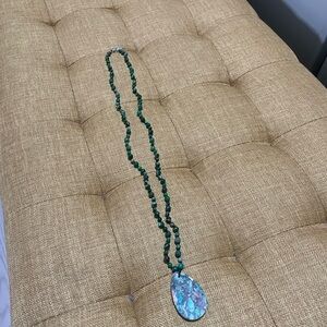 Green necklace beaded stone 16”